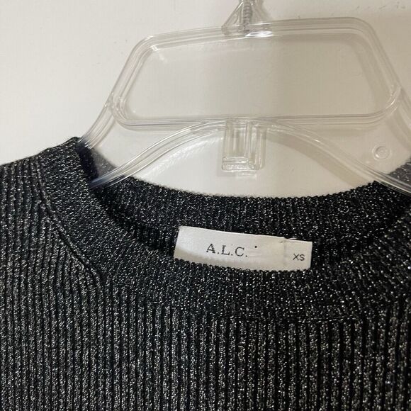 A.L.C. crew neck ribbed silver shimmer long sleeve merino wool top size XS - Picture 2 of 4